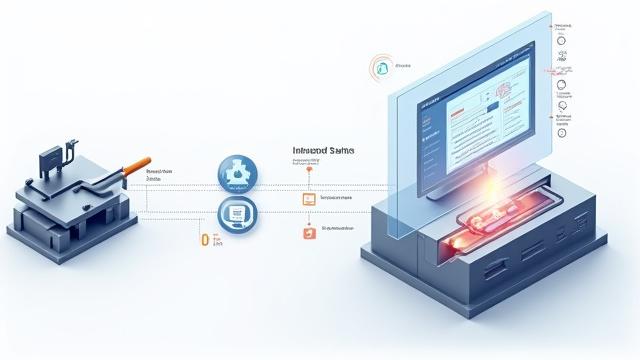 Diagrama que muestra la conexión de sensores físicos y herramientas de forja con una interfaz de software para control de calidad